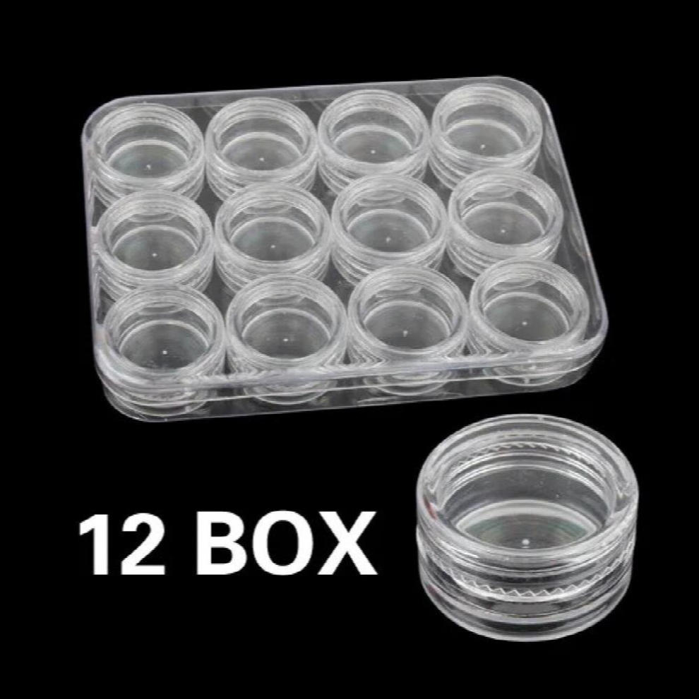 Clear 12Pcs/Pack Transparent Powder Paillette Rhinestone Nail Bottle Plastic Nail Art Storage Container Box Nail Art Accessories