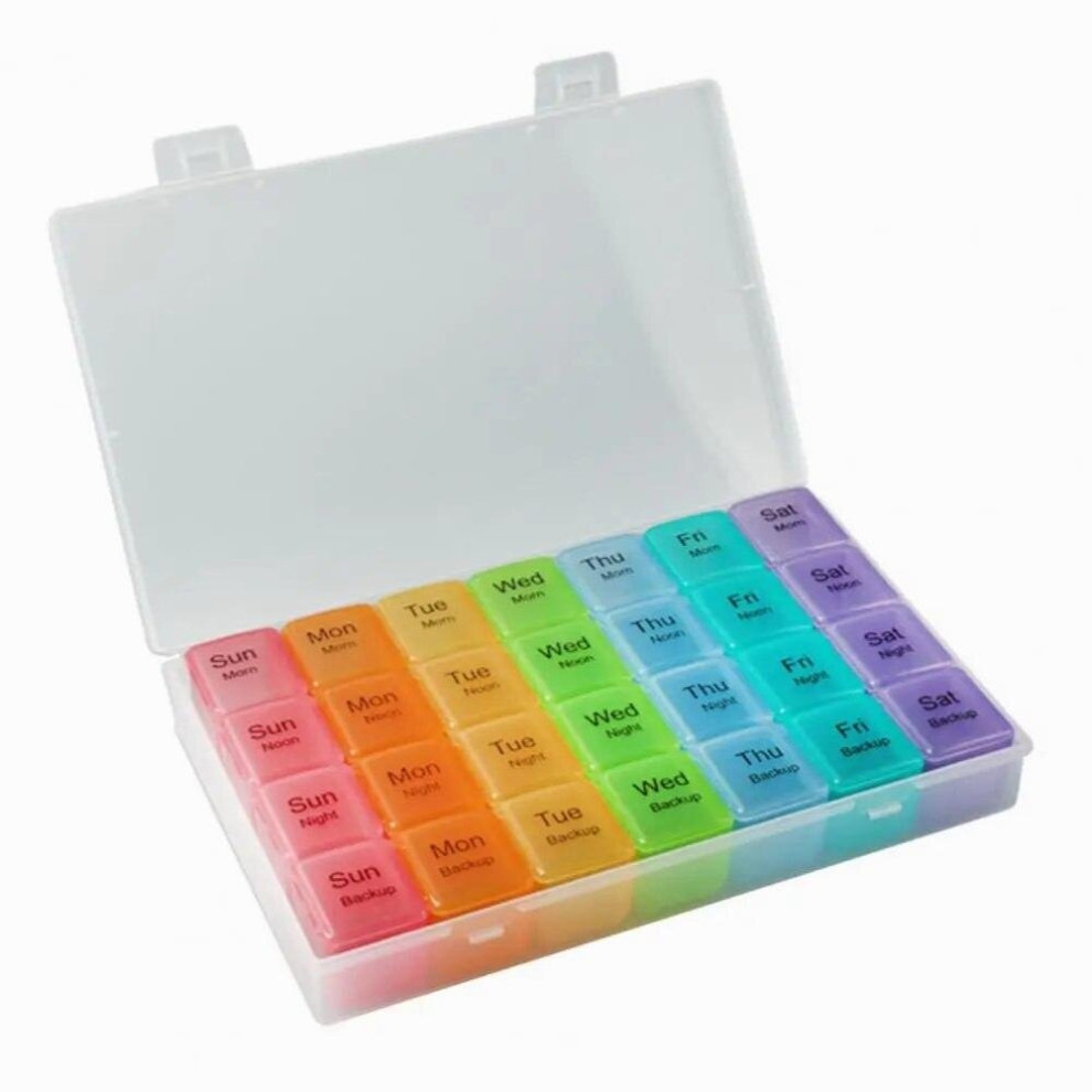 Multicoloured Pill Case Good Sealing Compartment Dustproof Sign Printing 28 Grids Going Out Traveling Pills Dispenser Case Home Supply