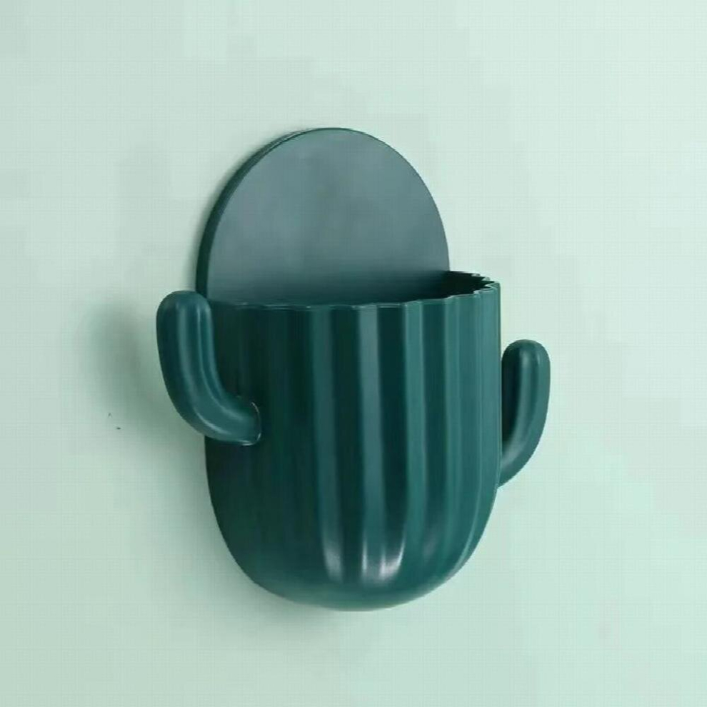 Wall Mounted Storage Box, Self-Adhesive Wall Phone Holder With Hooks, Mobile Phone Charging Wall Storage Box Green 885666817885
