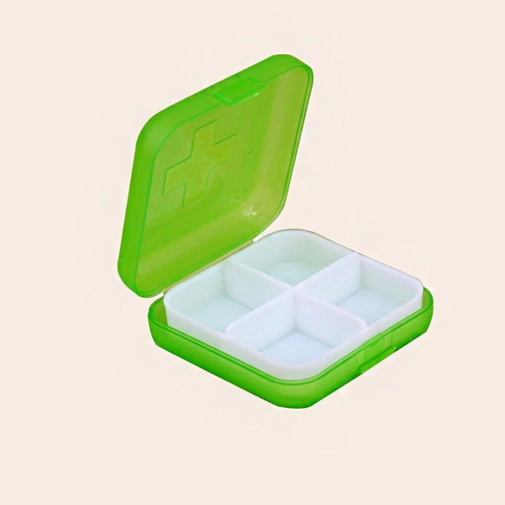 Green Travel Special Cross Four Grid Medicine Box Portable Mini Medicine Box And Pill Storage Box With Lid For Household Product