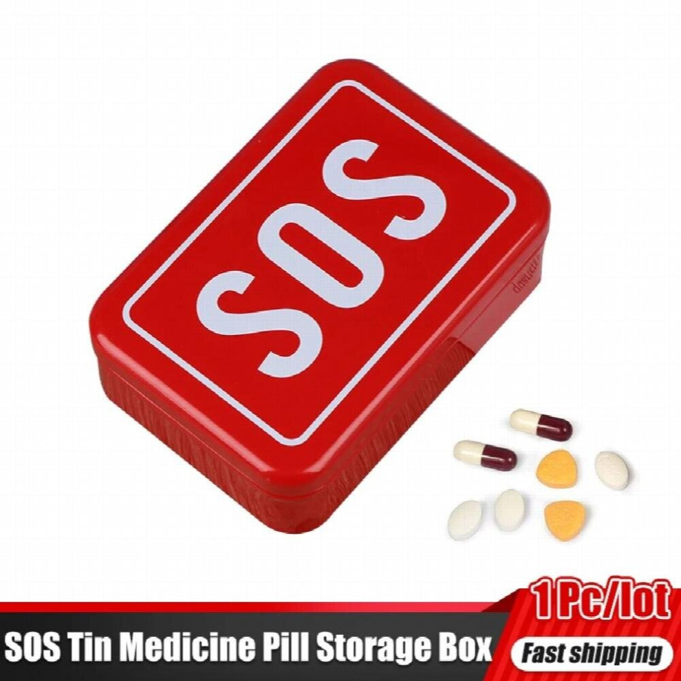 Multicoloured Sos Tin Medicine Pill Storage Box Emergency Case Lid Container For Survival Gear Kits Set First Aid Pill Box First-Aid Kit