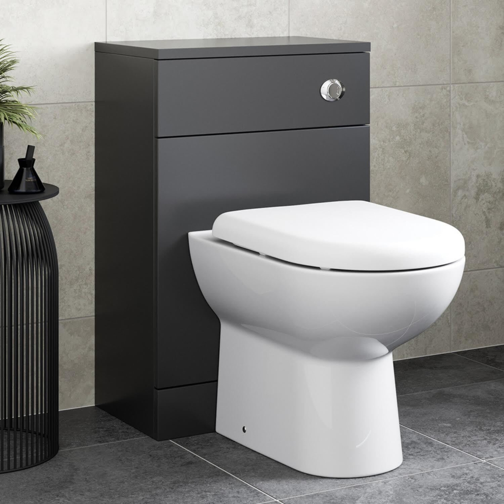 Alpine Black Back To Wall Toilet Unit & D Shape Saturn Toilet 500 X 300Mm 5056696016882