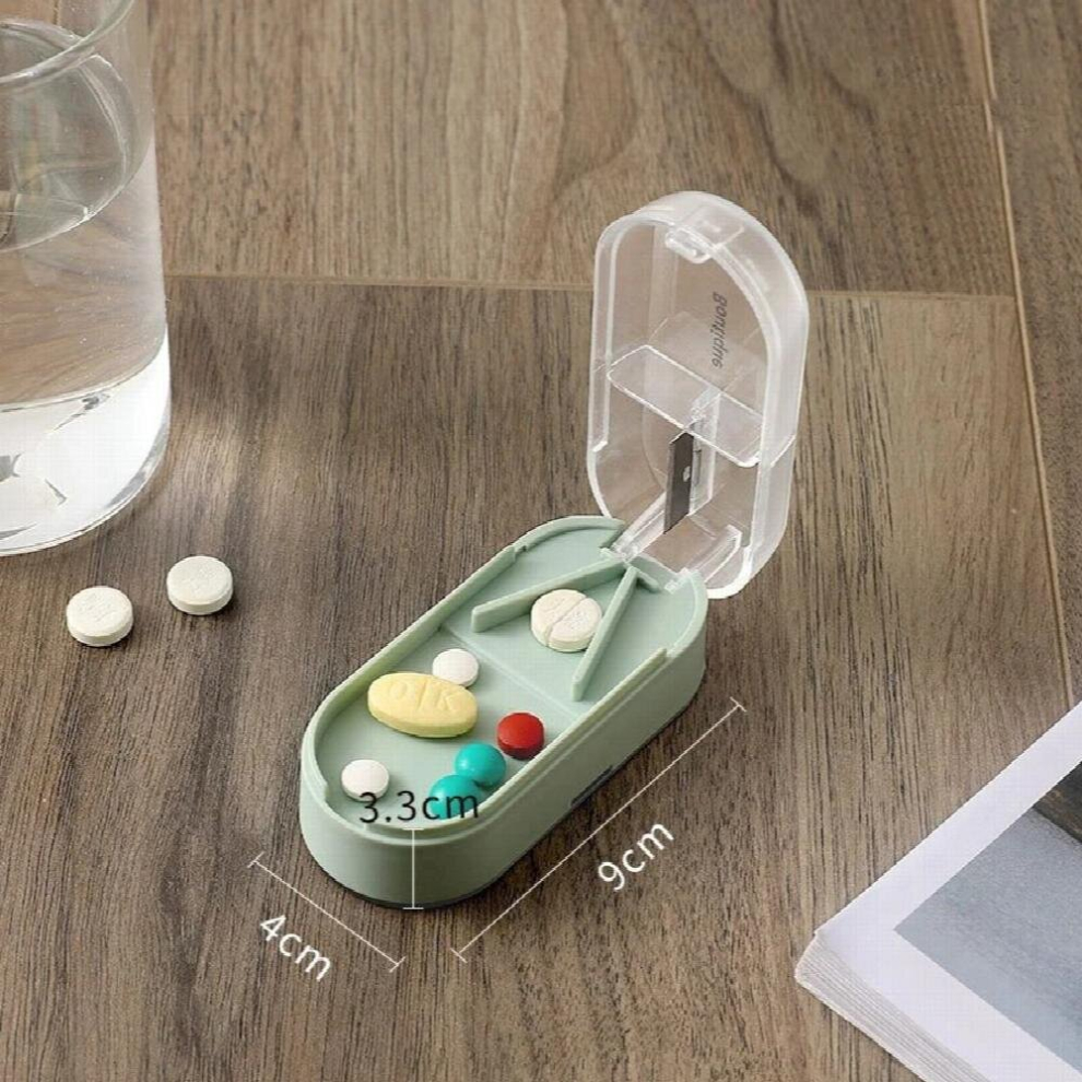 Green Pill Cutter Medicine Box Pill Cutting Splitter Drugs Tablet Cutter Divider Portable Storage Case Pill Box Pill Case Splitter