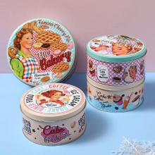 Food Girl Round Biscuit Tin Box Cookie Snowflake Pastry Candy Packaging Box DIY Home Cake Dessert Empty Metal Can Storage Box