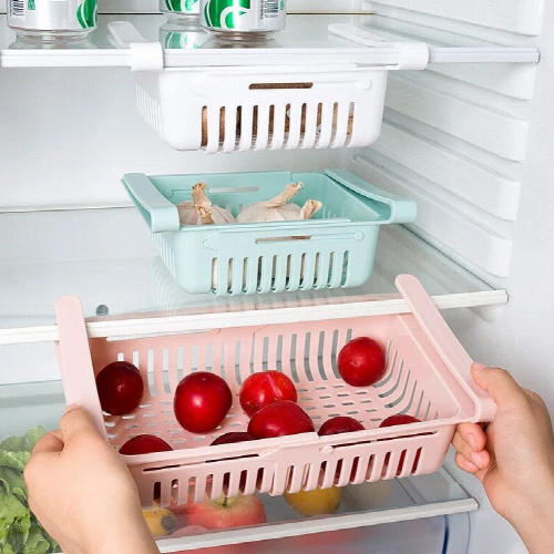 1PC Adjustable Stretchable Fridge Organizer Drawer Basket Refrigerator Pull-out Drawers Fresh Spacer Layer Storage Rack 1