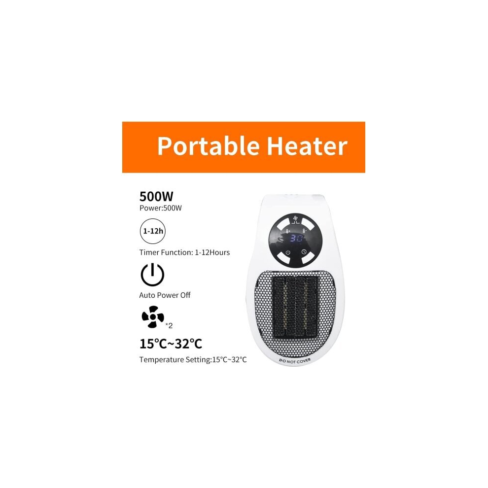 (with Remote Control) Portable Plug In Electric Heater Timer LED