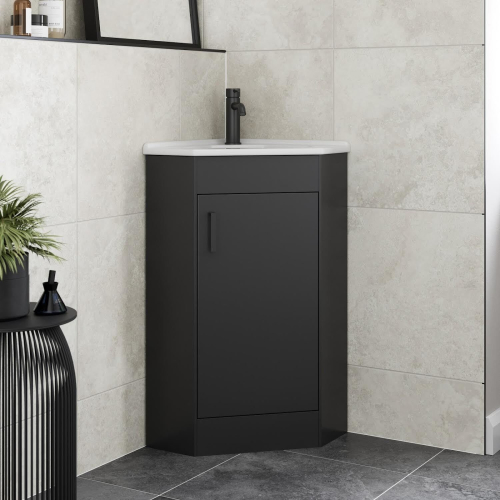 Alpine Black Single Door Corner Vanity Unit 585mm 1