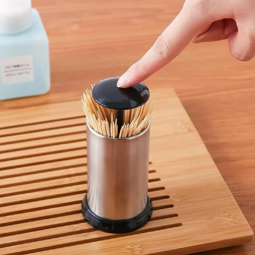 Stainless Steel Toothpick Press Box Stand Creative Storage Containers Holder Automatic Spring Cover Kitchen Organizer Boxes 2