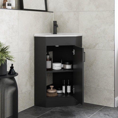 Alpine Black Single Door Corner Vanity Unit 585mm 2