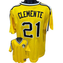 Athlon CTBL-037427 MLB Roberto Clemente Nike Cooperstown Collection Pittsburgh Pirates Gold Baseball Tags Jersey - Large