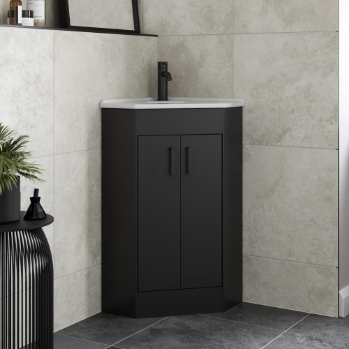 Alpine Black Double Door Corner Vanity Unit 585mm 1