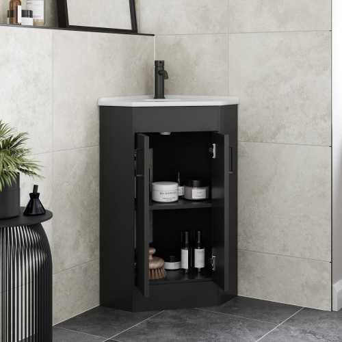 Alpine Black Double Door Corner Vanity Unit 585mm 2