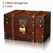 Retro Wooden Chest Treasure Chest with A Antique Copper-colored Lock Sturdy Wear-resistant for Study for Study
