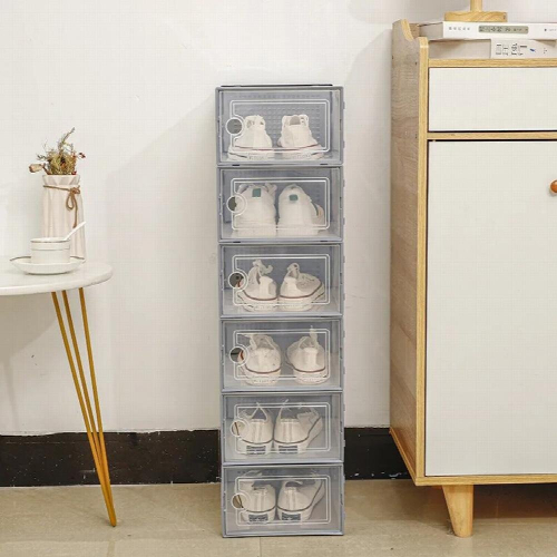 6 Pack Shoe Organizers Storage Boxes Clear Plastic Stackable Sneaker Containers Bins with Lids