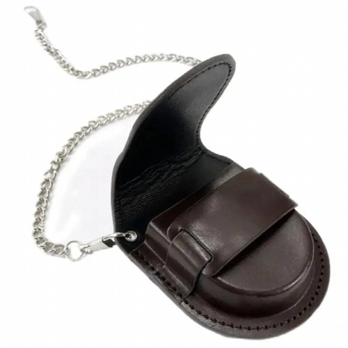Vintage Leather Chain Pocket Watch Holder Storage Case Box