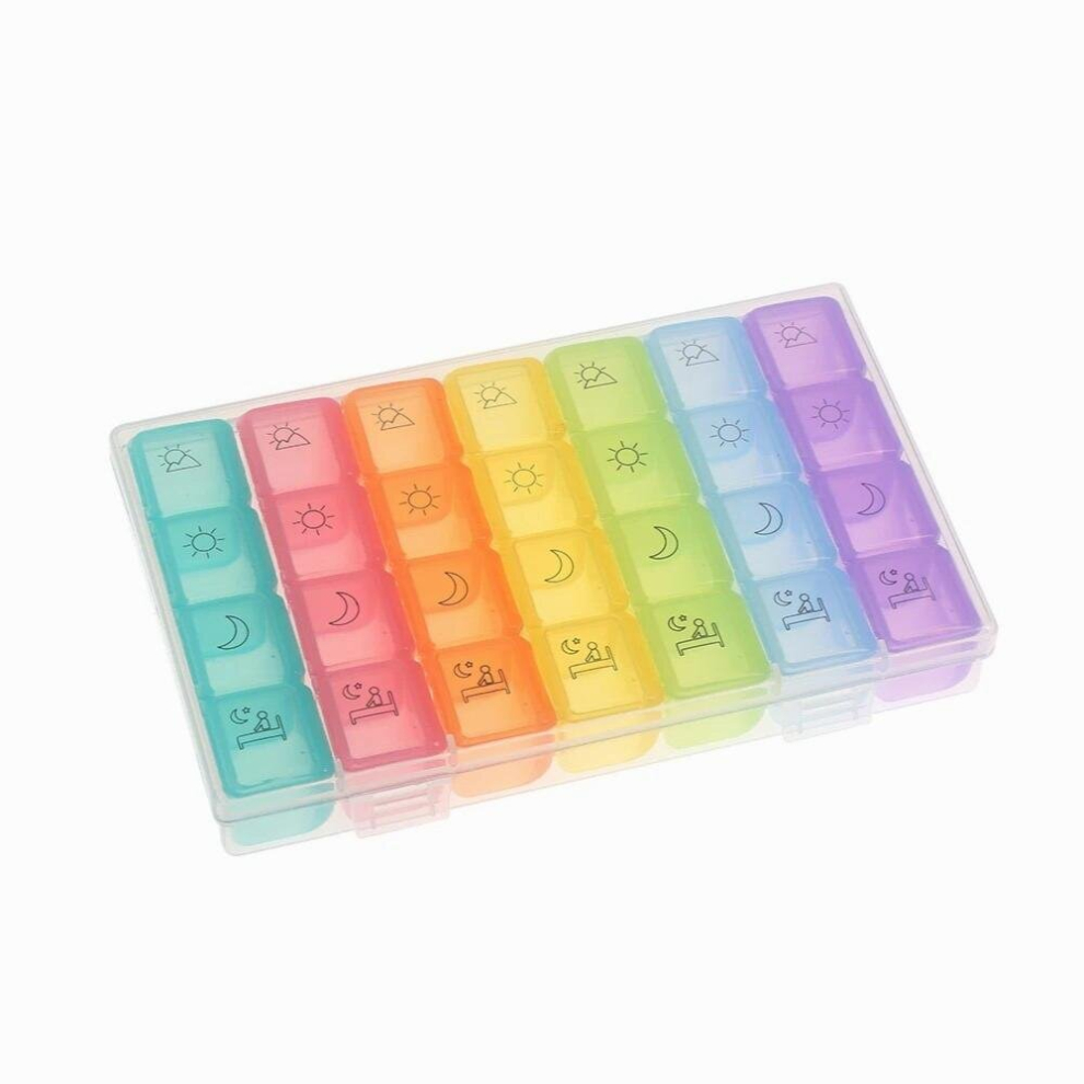 28 Slots Pillbox Portable Storage Box for Pills Weekly Medication Case Pill Container Organizer 7 Days 4 Times a Plastic Box