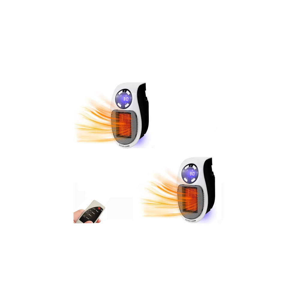 (2 Pcs) 500W Mini Wall Plug Fan Heater with Remote Control