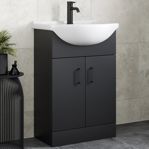 Alpine Black Freestanding Vanity Unit with Basin - 560mm