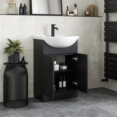 Alpine Black Freestanding Vanity Unit with Basin - 560mm 2