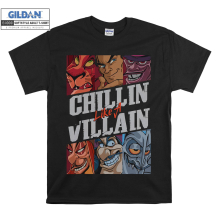 (Large, Black) Chillin Like A Villain Men Women Unisex Top T Shirt T-Shirt Tshirt