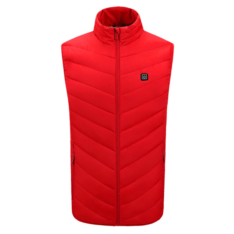 (Red, L) Outdoor Heating Vest USB Charge Heated Coat Electric Heating Vest Carbon Fiber Heating Clothes for Women and Men