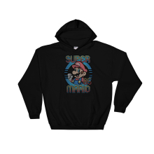 (Large, Black) Super Mario Vintage 85 Black Men Women Unisex Hooded Sweatshirt Hoodie