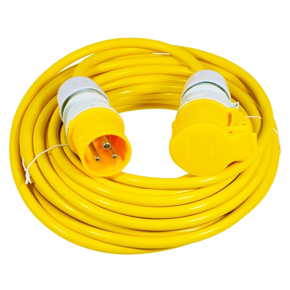 16A Extension Lead 14m 110V 2.5mm Heavy Duty Power Cable Cord 3-Pin 2P+E (Yellow)