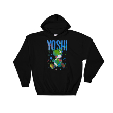 (X-Large, Black) Yoshi Cute Dino Black Men Women Unisex Hooded Sweatshirt Hoodie