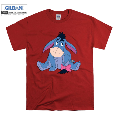 (Small, Red) Cute Character Eeyore Figure  Black Women T Shirt T-Shirt Tshirt Top