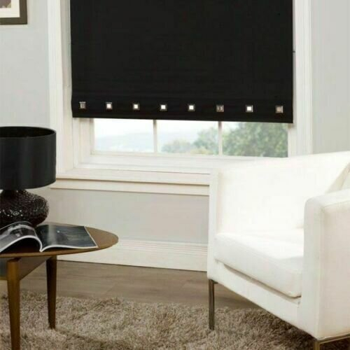 (90cm, 160cm) Black Square Eyelet Trimmable Window Roller Blinds