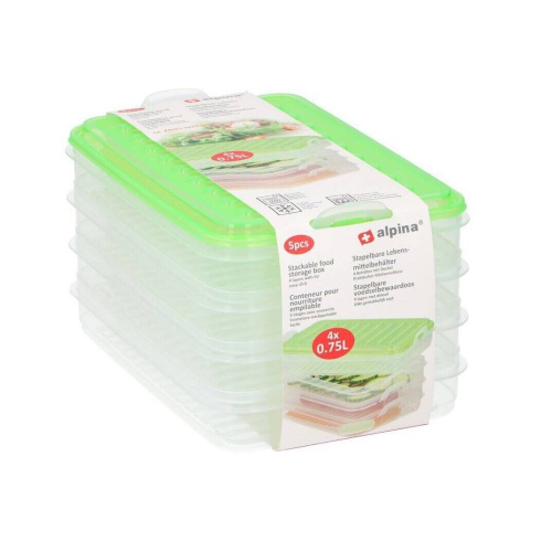 Alpina Lunch Sandwich Box Stackable Food Containers Flexible Seal 4 Pack