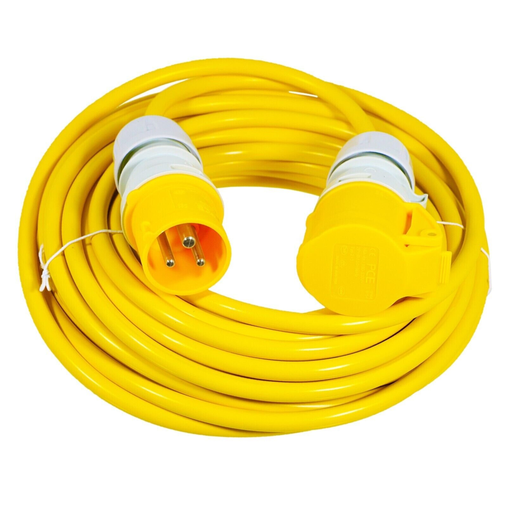 110V Extension Lead 14m 16A 1.5mm Extra Long Outdoor Construction Site Generator Cable (Yellow)