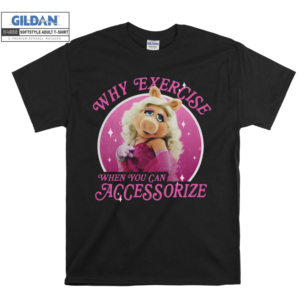 (Large, Black) Why Exercise When You Can Accessorize Miss Piggy Black Women T Shirt T-Shirt Tshirt Top