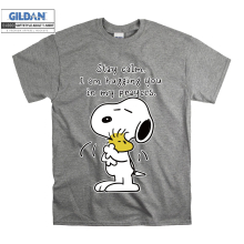 (Medium, Sport Grey) Snoopy And Woodstock Stay Calm Black Women T Shirt T-Shirt Tshirt Top
