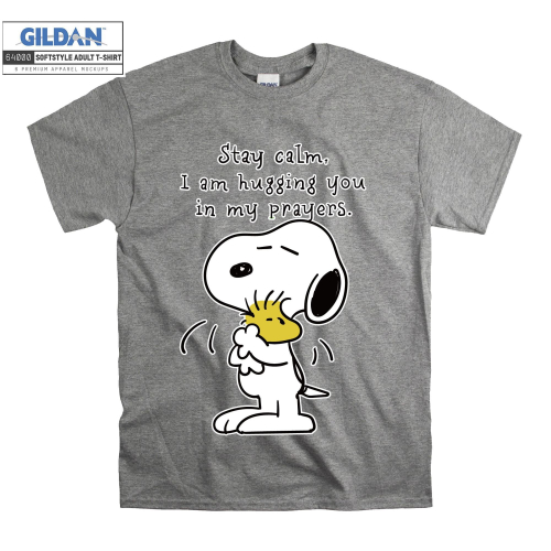 (Medium, Sport Grey) Snoopy And Woodstock Stay Calm Black Women T Shirt T-Shirt Tshirt Top