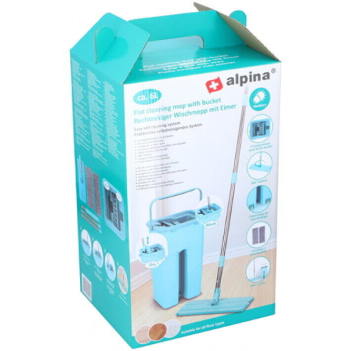 Alpina Flat Squeeze Microfiber Mop & Bucket Set Home Floor Tiles Cleaning 1