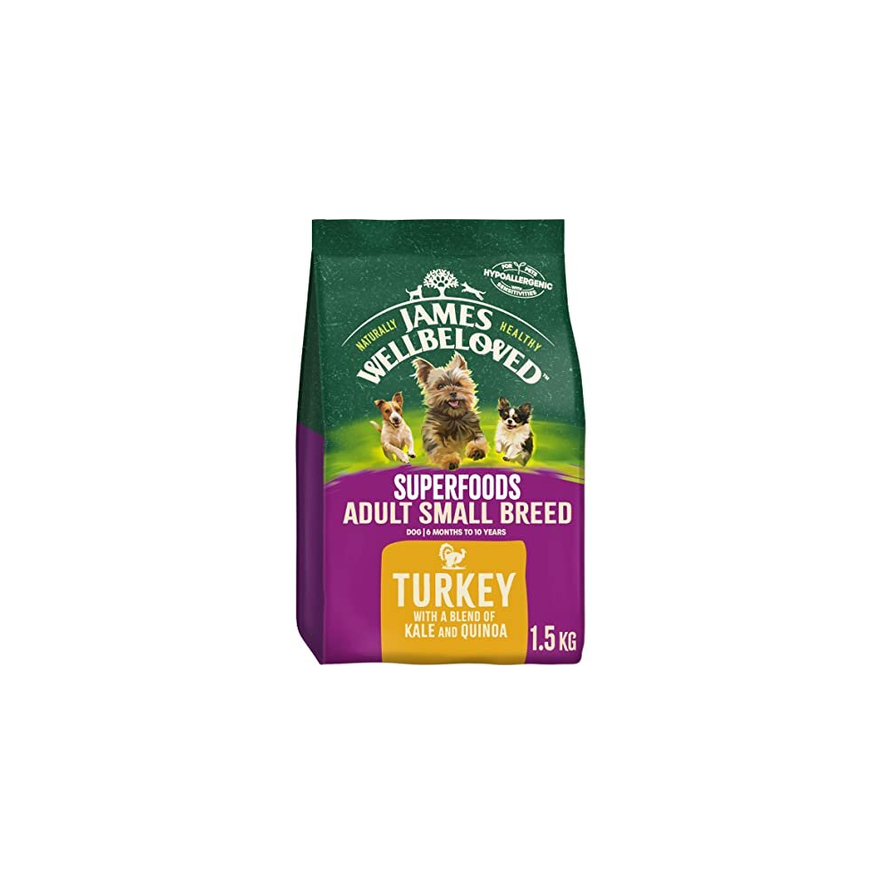 JWB Superfood Adult Small Breed Turkey Kale and Quinoa 1.5 kg Bag, Hypoallergenic Dry Dog Food