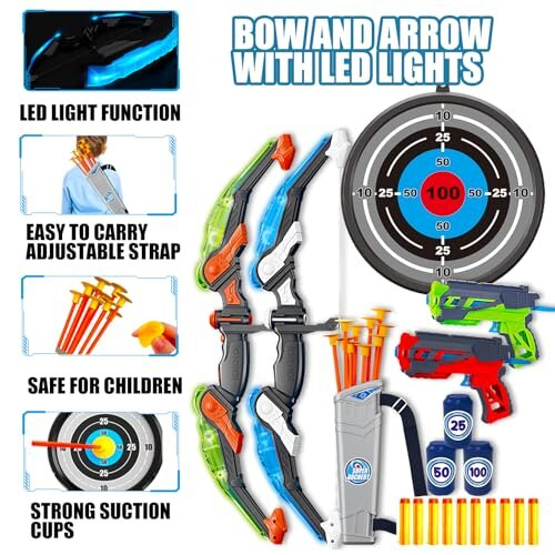 Doloowee Bow And Arrow Set Kids With LED Lights, Includes 2 Bow, 20 ...