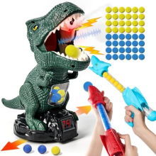 Protado Dinosaur Shooting Toy for Boys Girls, Movable Target Shooting Game with 2 Air Pump Launcher, 48 Foam Balls, LED Score Record, Spray Effect &
