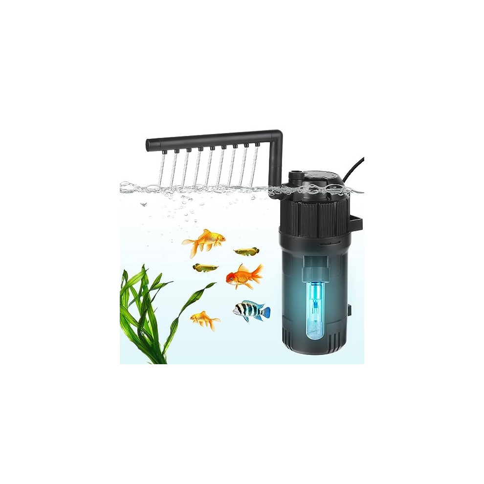 BAITAI Internal UV Fish Tank Filter,400L/H 4W Aquarium Filter Pump,Turns Green Water to Clear,5-in-1 Filter Pump for 15-80L Aquarium,Flow Rate and