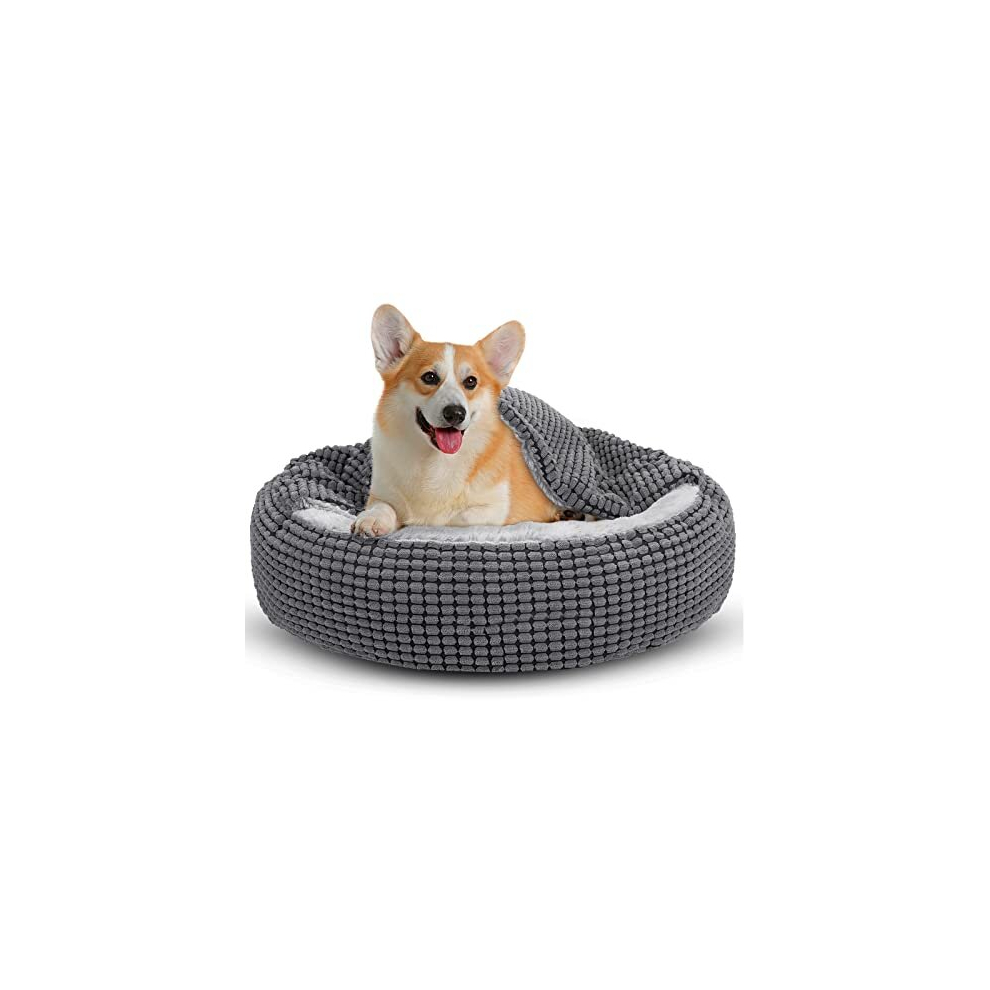 JOEJOY Round Dog Bed Calming Donut Cuddler Pet Bed for Large Medium Small Dogs, Warm Puppy Hooded Dog Cave Bed Cat Bed Medium Washable with Breathable