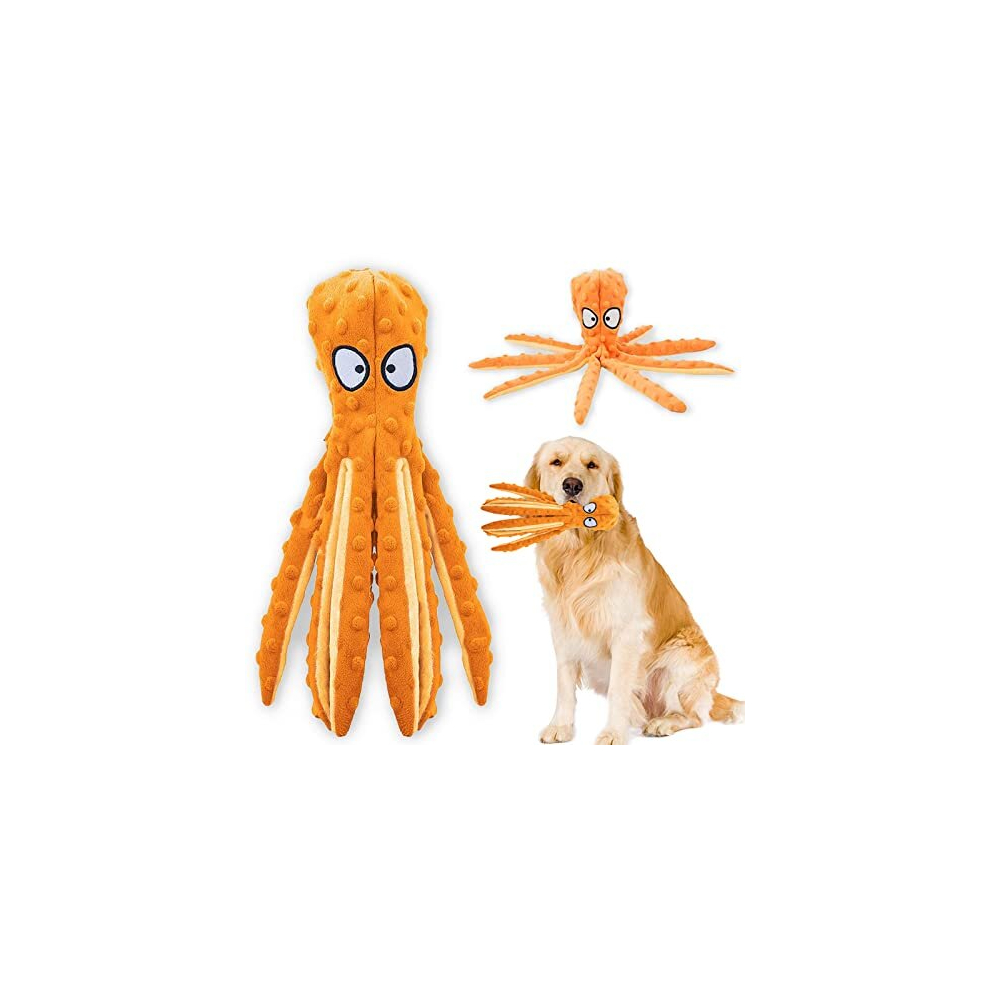 Acehome Squeaky Dog Interactive Play Toy,No Stuffing Octopus Dog Chew Toy with Crinkle Paper for Medium and Large Dog Playing (Orange)