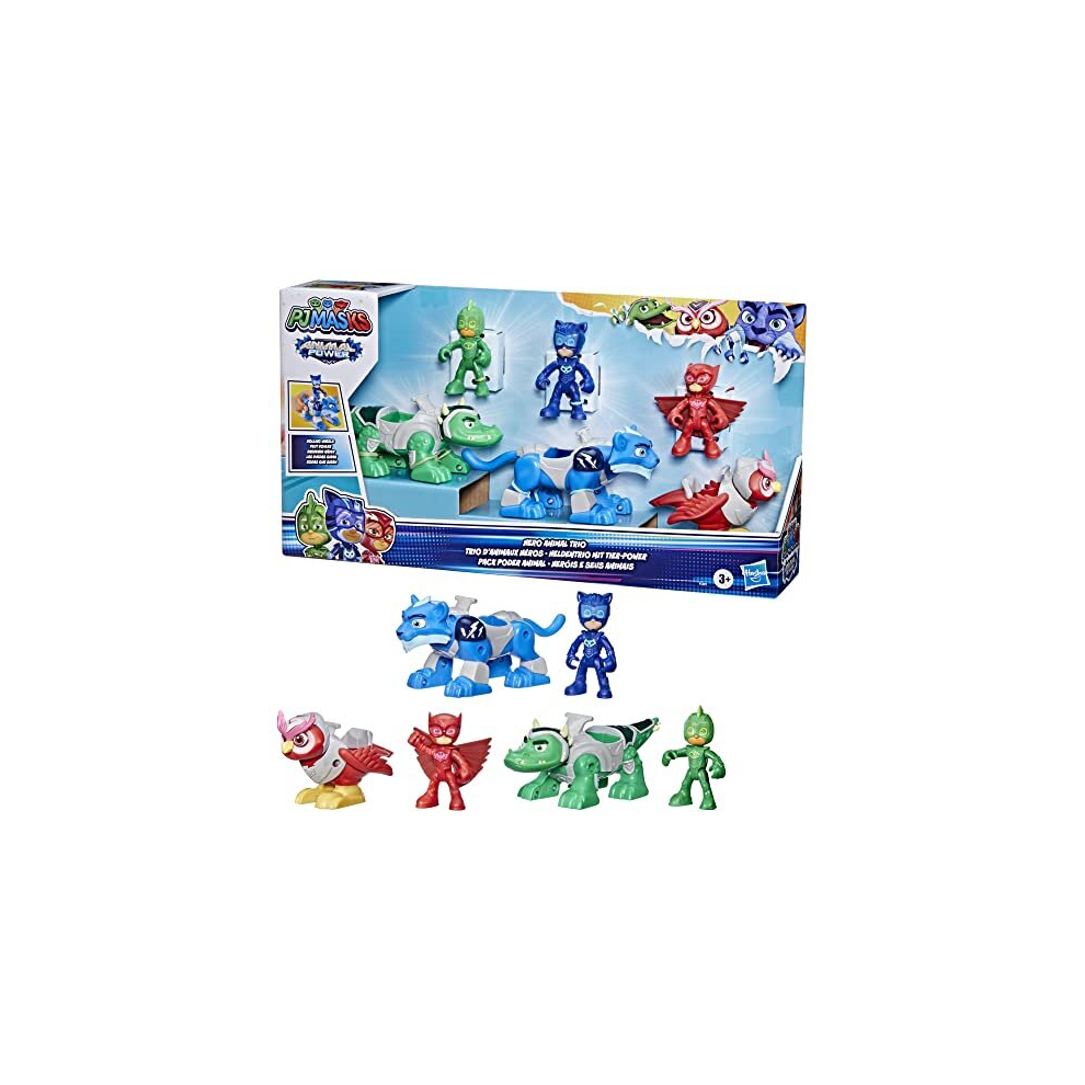 PJ MASKS Animal Power Hero Animal Trio Preschool Toy, Action Figure and Vehicle Set for Kids Ages 3 and Up