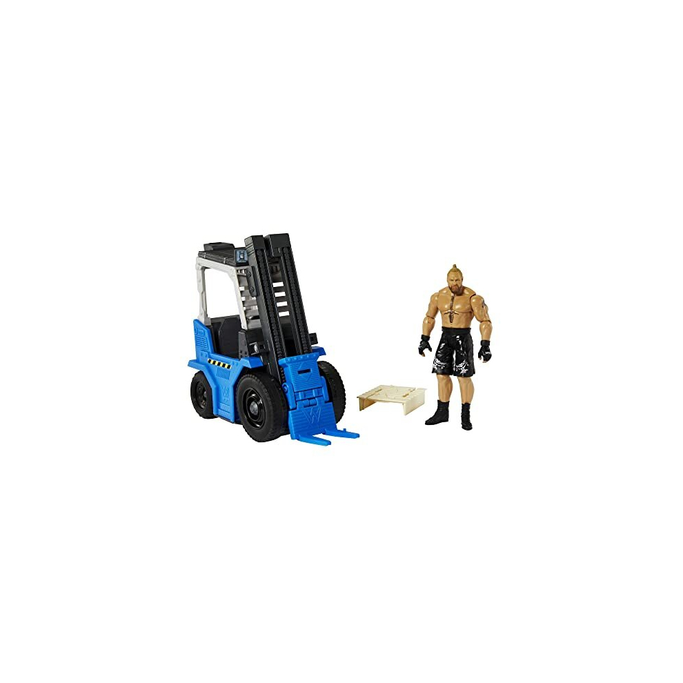 WWE MATTEL Wrekkin Slam N Stack Forklift Vehicle with Lifting Action and Breakable Parts, Includes 6-inch Brock Lesnar Basic Action Figure, Gift for