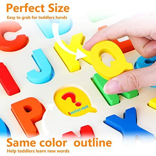 Jacootoys Wooden Puzzles Set, Alphabet ABC and Numbers Recognition ...