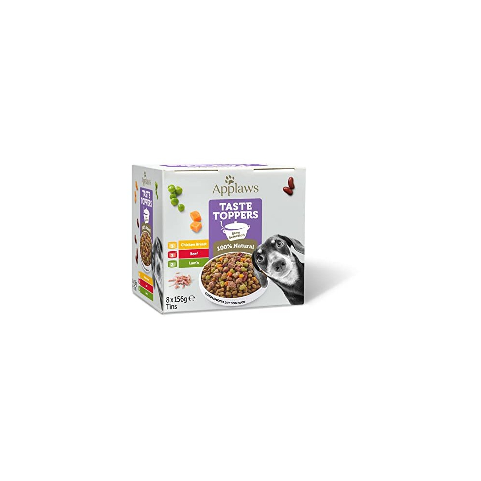 Applaws 100% Natural Wet Dog Food Tin, Grain Free Meat Selection with Vegetables in Stew Tin 8 x 156g Tins