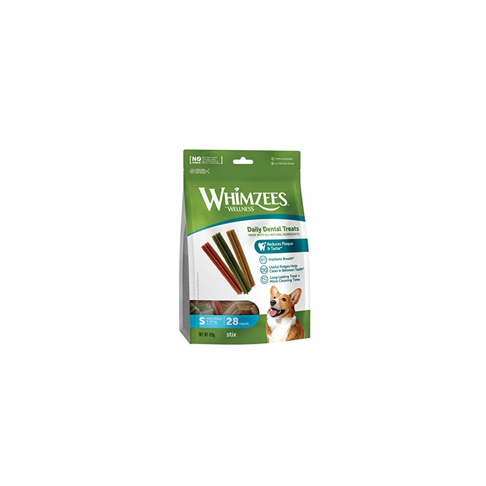 WHIMZEES By Wellness Stix, Natural and Grain-Free Dog Chews, Dog Dental Sticks for Small Breeds, 28 Pieces, Size S