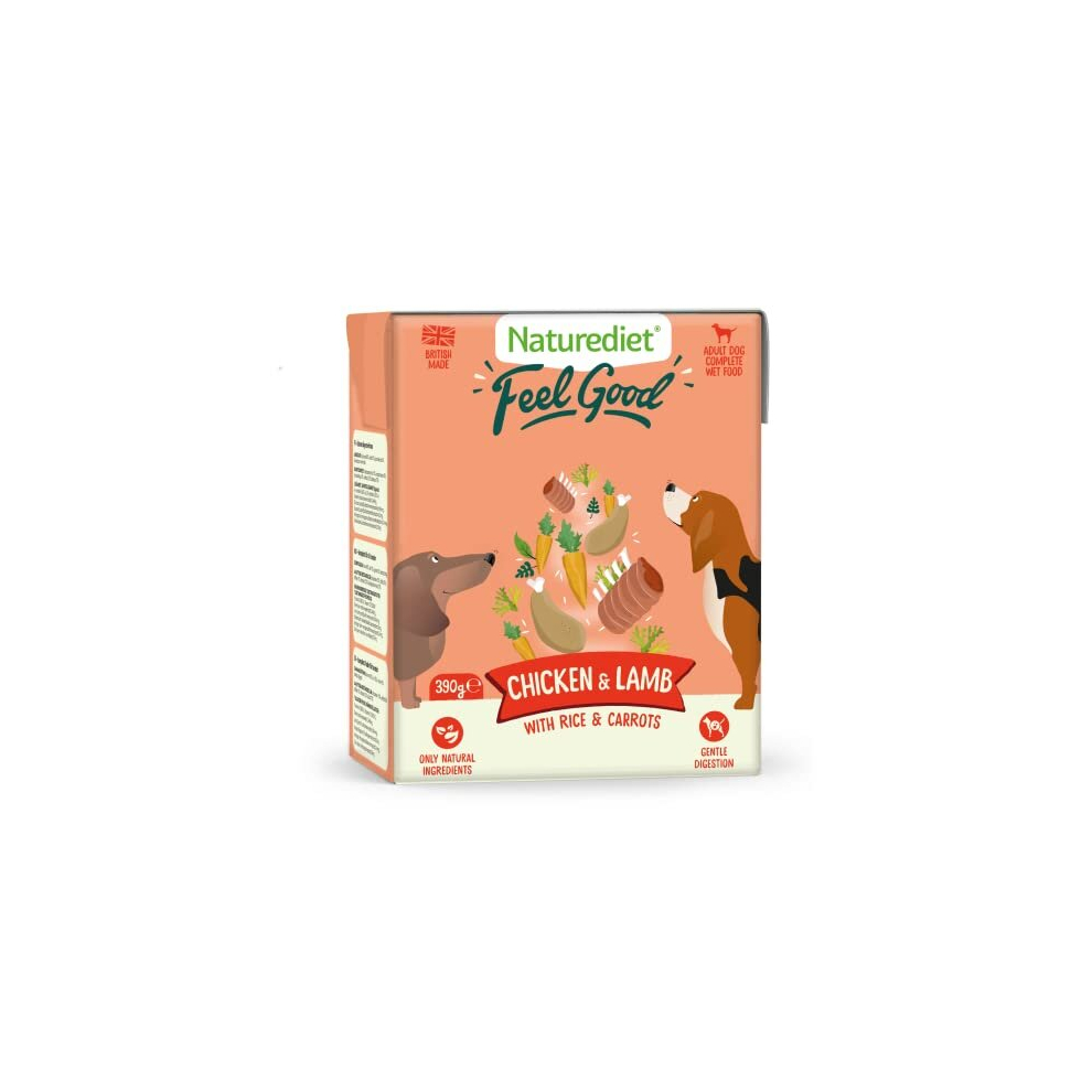 Naturediet - Feel Good Wet Dog Food, Natural and Nutritionally Balanced, Chicken & Lamb, 390g (Pack of 18)