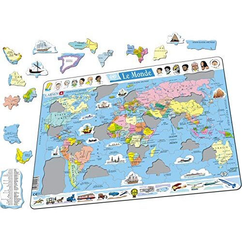 Larsen K1 The World Political Map French Edition 107 Piece Boxless Tray And Frame Jigsaw 7262