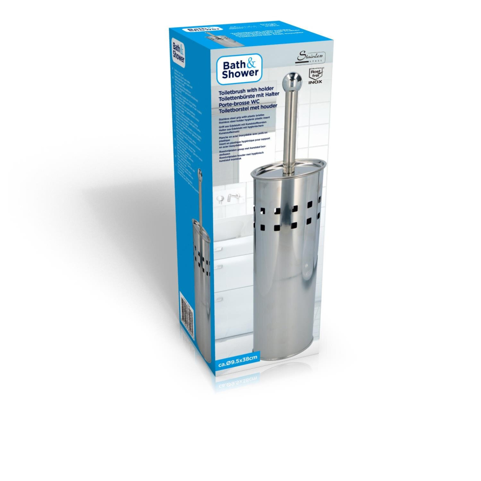 Bath & Shower Toilet Brush Holder 38 Cm Stainless Steel Chrome 2-Parts